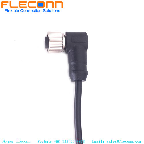 M12 4 Pin Cable Assembly，4 Pole Right Angle IP67 Waterproof Cable