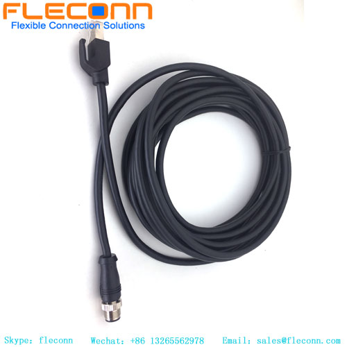 M12 D-Coded Connector Cable，4P Straight Male IP67 Waterproof Cable