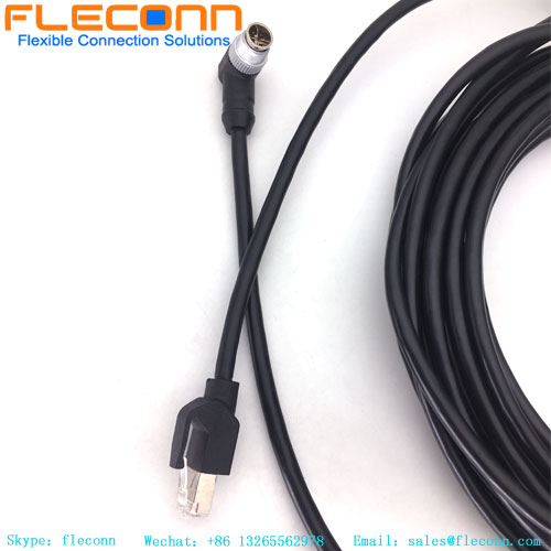 90 Degree Right Angled M12 X Coded 8 Pin Male To RJ45 Industrial Ethernet Cable
