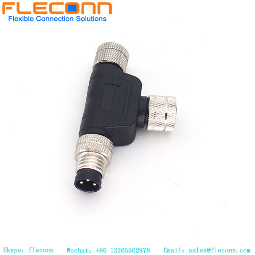 M8 T Type Connector, Male To Female 3-Pin 4-Pin 5-Pin One In Two Out Waterproof Connector
