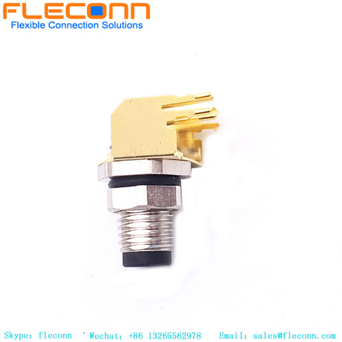 M8 4 Pin Male Right Angle Panel Mount Connector, PCB DIP Solder Terminals
