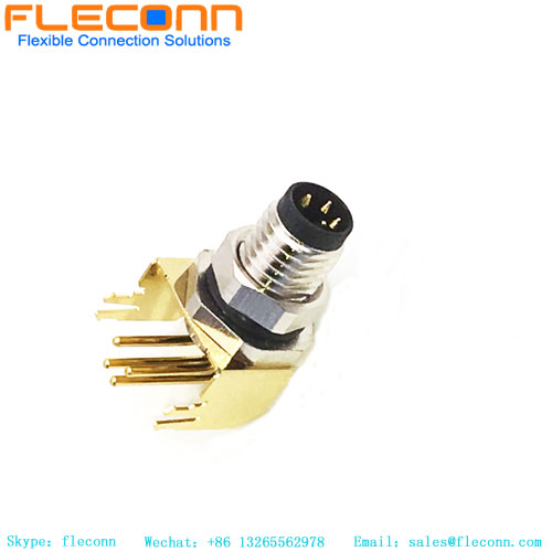 M8 4 Pin Male Right Angle Panel Mount Connector, PCB DIP Solder Terminals