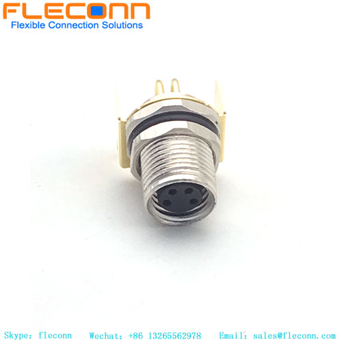 M8 90 Degree Waterproof Shielded Connector, Panel Mount Receptacle 3 4 5 6 8 Pin Male