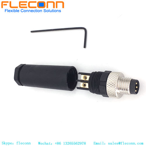 M8 3 Pin Connector, Male, Field Wireable, IP67 Waterproof