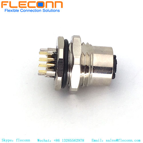 M12 PCB Mount Connector X-Coded Female, 8-Pin Shielded Receptacle