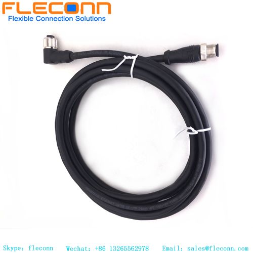 M12 5 Pin B-Coded Straight Male To Right Angle Female Connector Cable