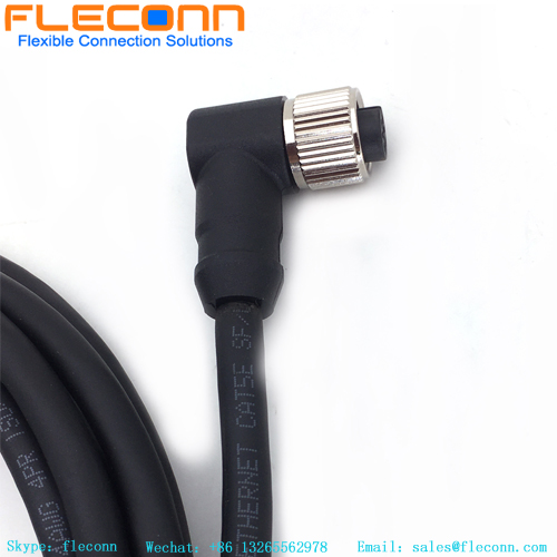 M12 5 Pin B-Coded Straight Male To Right Angle Female Connector Cable