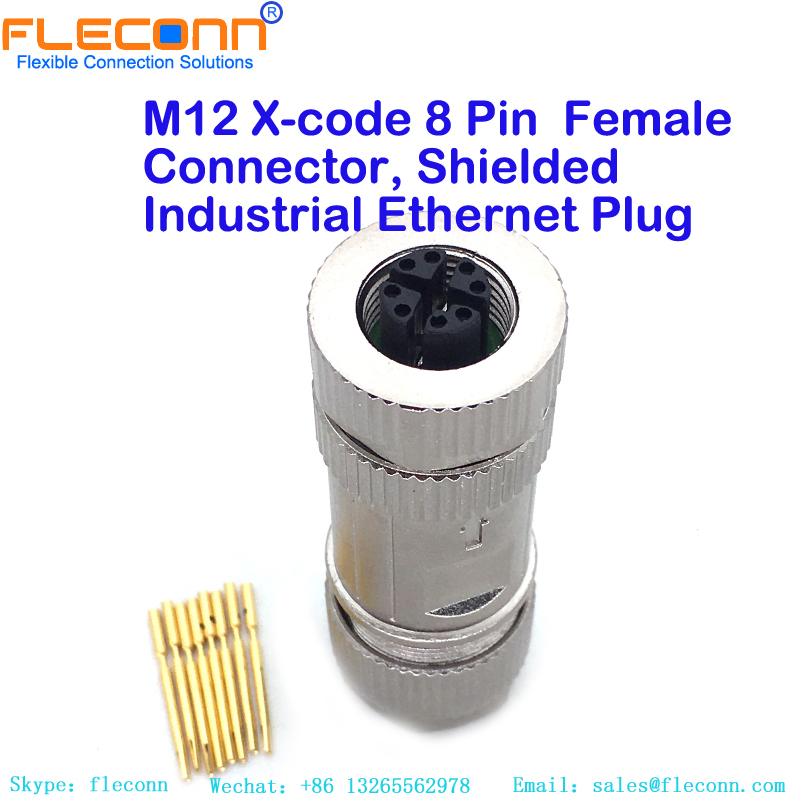 M12 8 Pos X-coded Female Gigabit Ethernet Female Connector