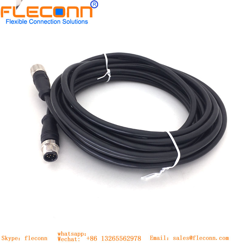 M12 8 Pole Cable, A-Coded Male To Female Straight Connector Cable