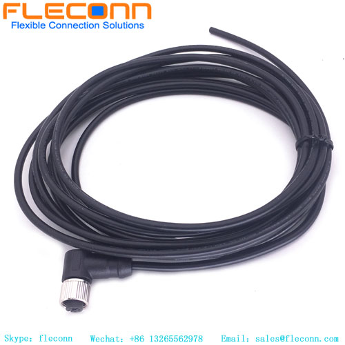 M12 A-code 4 Pin Cable, 90 Degree Right Angle Female Cable