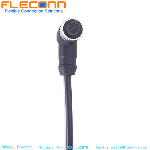 M12 4 Pin Connector Cable，90 Degree Angle Female Overmolded Cable with IP67 waterproof rating.