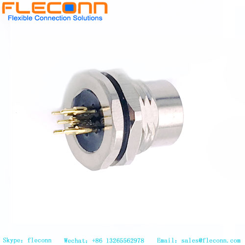 M12 5-Pole PCB Panel Mount Receptacle,Female Socket, Front Panel Mount