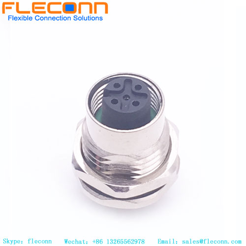 M12 5-Pole PCB Panel Mount Receptacle,Female Socket, Front Panel Mount