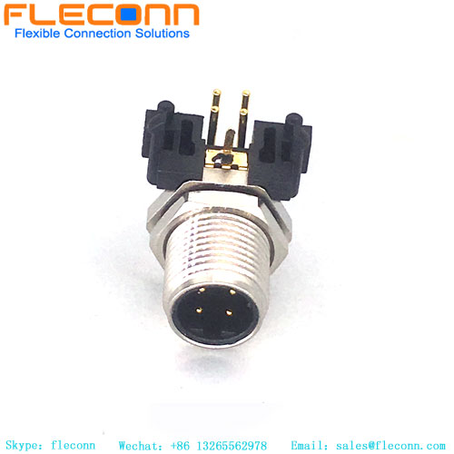 M12 A-Code 4 Pole Male 90 Degree Panel Mount Connector