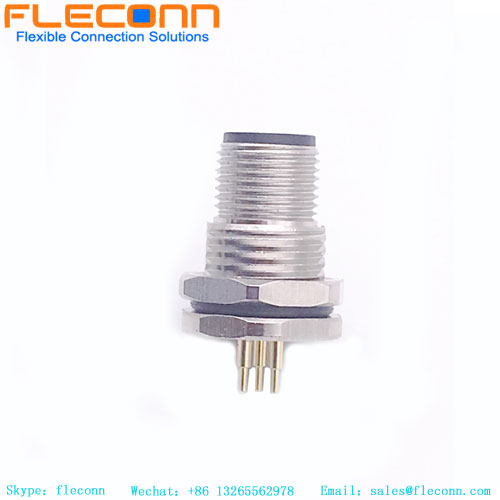 M12 5 Pin A-Coded Male PCB Panel Connector, Rear Mounting