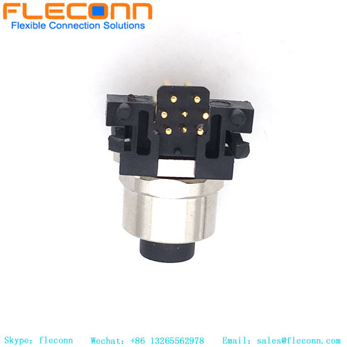 M12 A-Coded 8 Pin Female Right Angle Panel Mount Receptacle