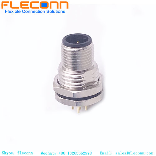 M12 5 Pin A-Coded Male PCB Panel Connector, Rear Mounting