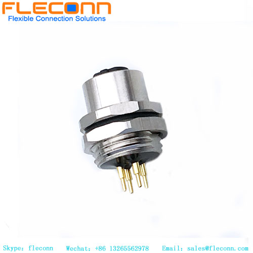 M12 PCB Panel Mount Connector, 4 Pins, Female, Rear Lock