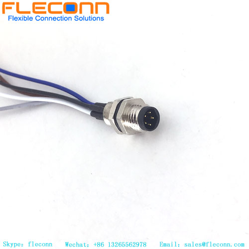 M8 B-code 5 Pole Front Panel Mount Connector With Soldered Wire Pigtails