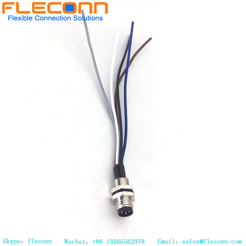 M8 B-code 5 Pole Front Panel Mount Connector With Soldered Wire Pigtails