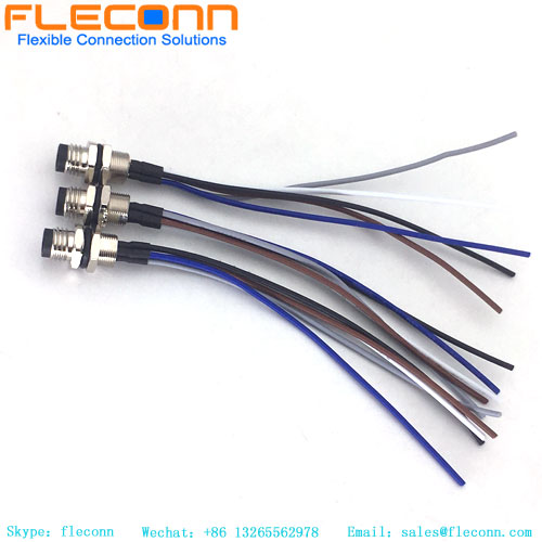 M8 B-code 5 Pole Front Panel Mount Connector With Soldered Wire Pigtails