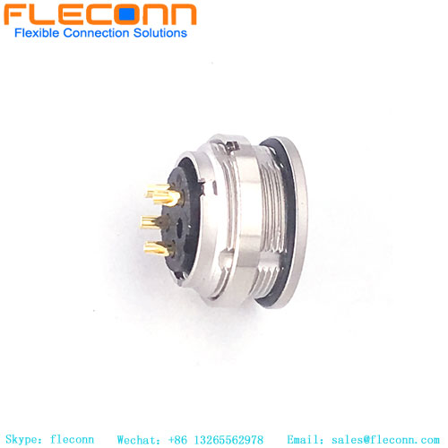 M16 A Coding female panel mount connector with 4 contacts, Rear Mount