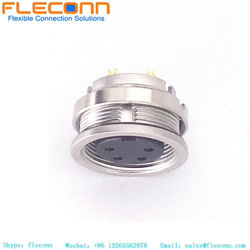 M16 A Coding female panel mount connector with 4 contacts, Rear Mount