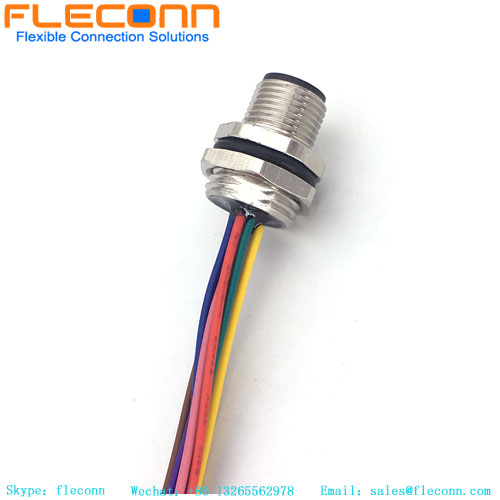 M12 code Ip67 waterproof connector 5 pin cable male wire circular a code plastic panel mount connector
