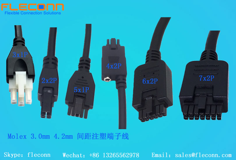 FLECONN can custom made Molex Micro-Fit 3.0 overmolded cable assemblies with various circuits and cable length