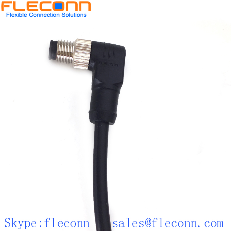 IP68 Waterproof M8 4 Pin Male Connector Cable, 90 Degree Angle TPU Molded Connector Cable