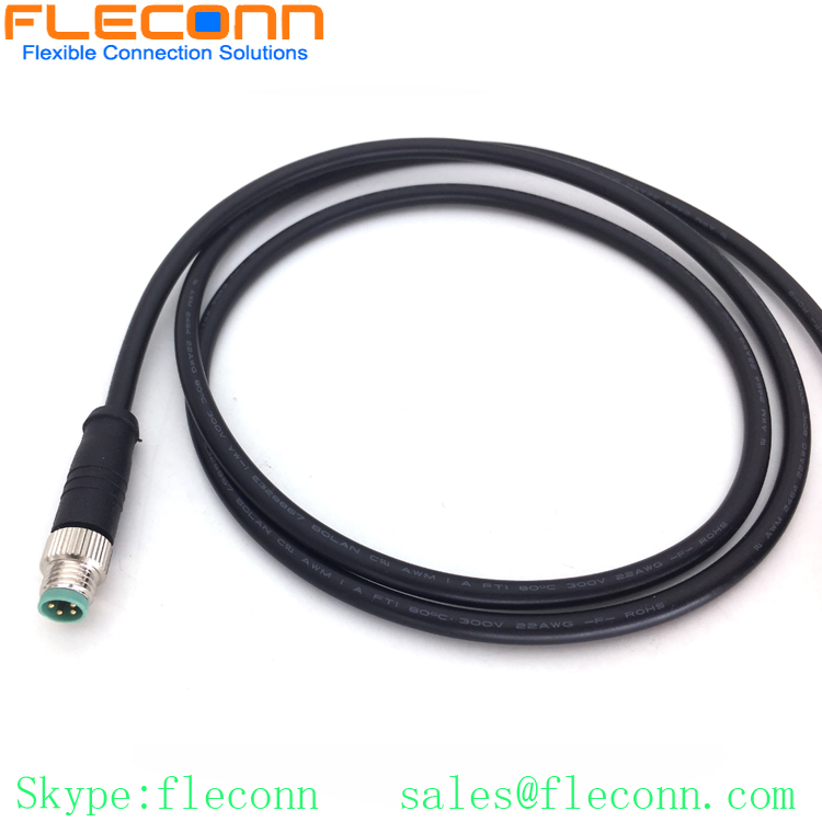 M8 4 Pos Male Plug Cable, Straight Molded Power and Signal Cable