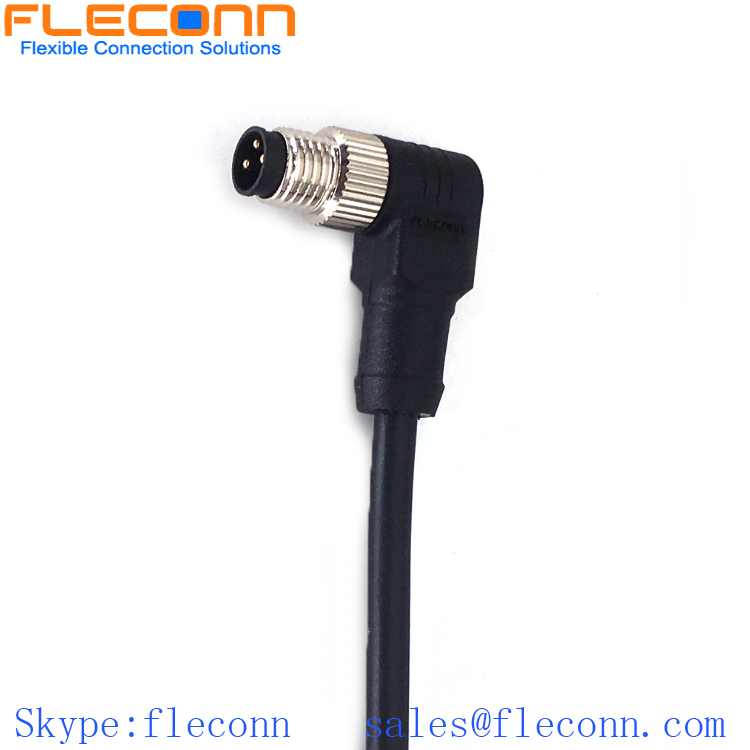 M8 3 Pole Male Connector Cable, 90 Degree Angle Overmoulded PVC Cable