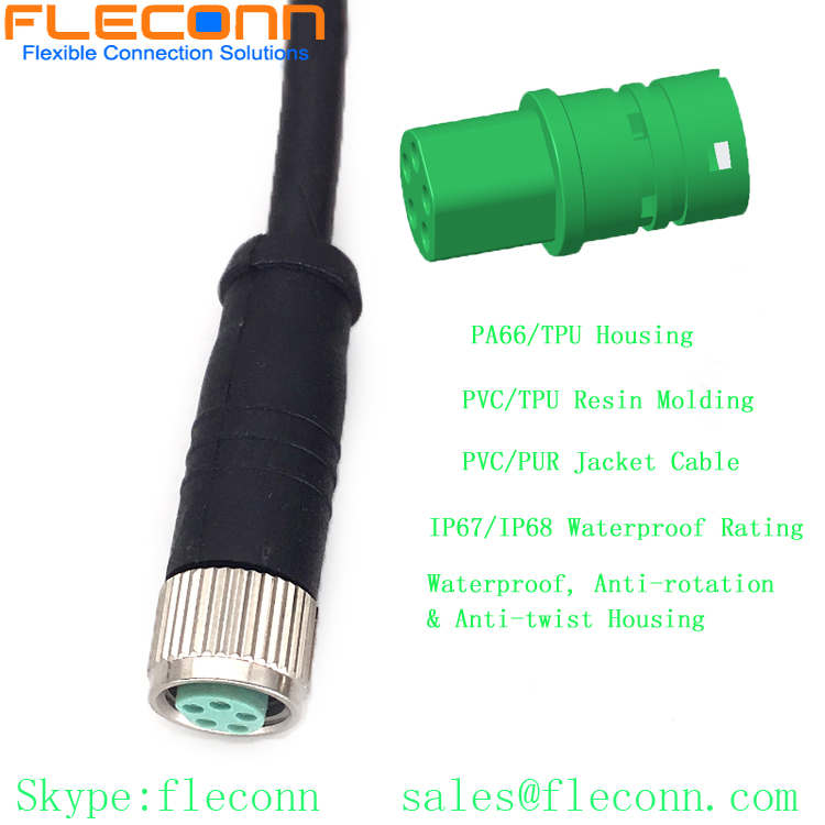 M8 B-code 5 Pos Female Cable, Industry Automation Control System Connector Cable