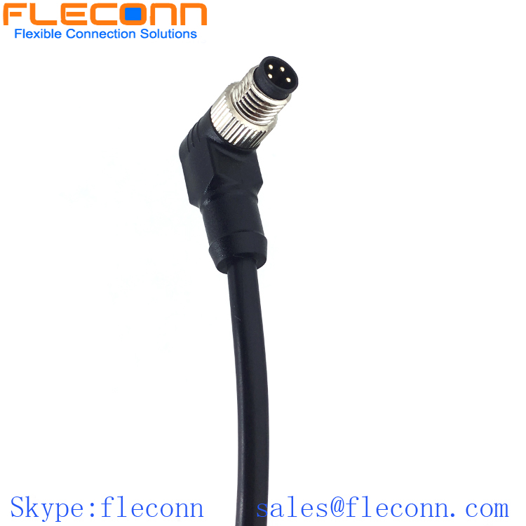 M8 4 Pin Position Male to Male Cable, Right Angle, IP67 IP68 Waterproof Rating