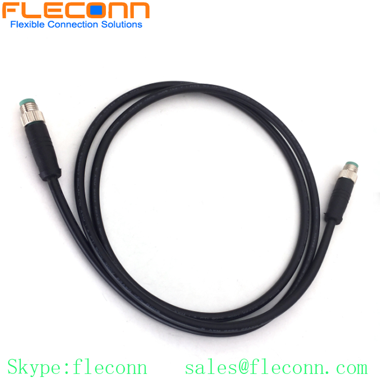 M8 Connection cable 4 Pin male cable connector on both ends, Overmolded, Black PVC, Unshielded