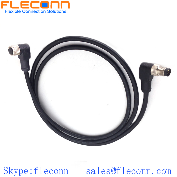 M8 4 Pin Male to Female Right Angle Overmoulded Cable, IP67 IP68 Waterproof Plug Cordset