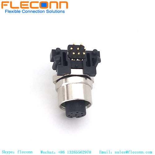 M12 Rigth Angle PCB Panel Mount Connector 8 Pin Female Receptacle