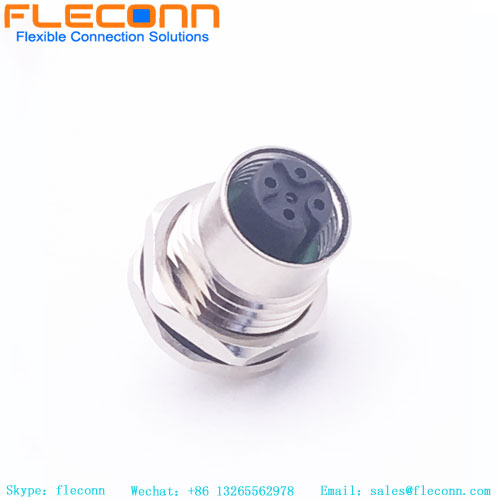 M12 5 Pin Female Panel Mount Waterproof Metal Socket