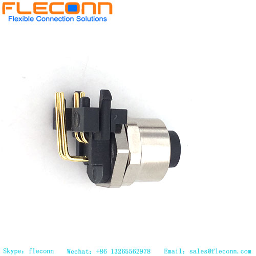 M12 4 Pin Female 90 Degree Right Angle Panel Mount Connector