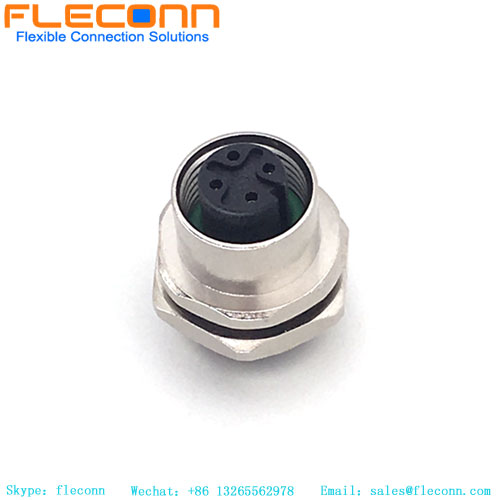 M12 4 Pole Panel Mount Connector，Rear Fastening Thread
