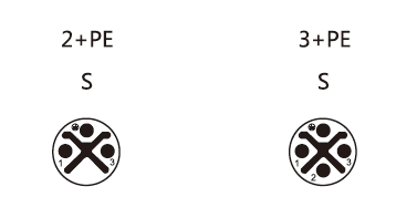 M12 S-Coding 2+PE, 3+PE male connector pin faceview