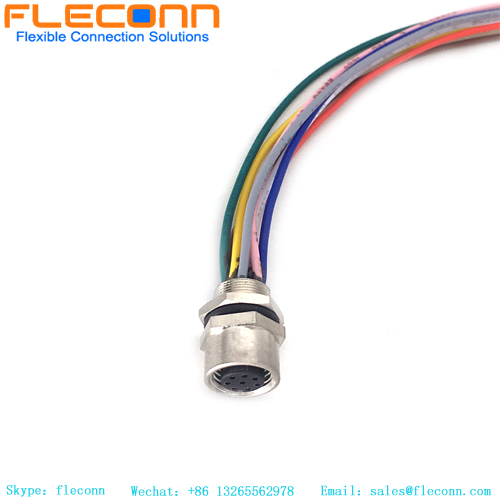 M12 8 Pin A-coded Female Panel Mount Connector Wire Harness