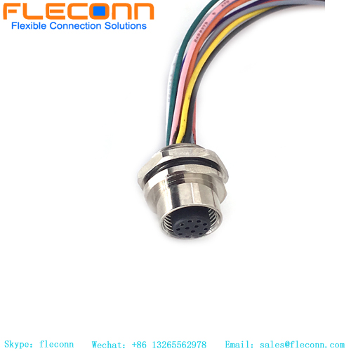 M12 12 Pin Front Panel Mount Connector With Cable