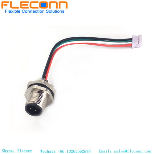 M12 4 Pin A-Code Male Front Mount Connector with 24AWG Pigtails
