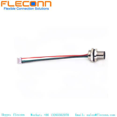 M12 4 Pin A-Code Male Front Mount Connector with 24AWG Pigtails