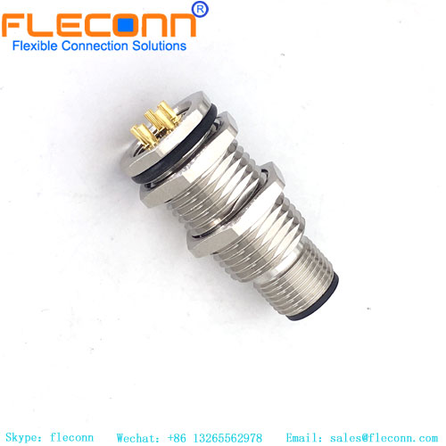 M12 L-Coded Connector PCB Panel Mount , 5 Pin Male Power Connector