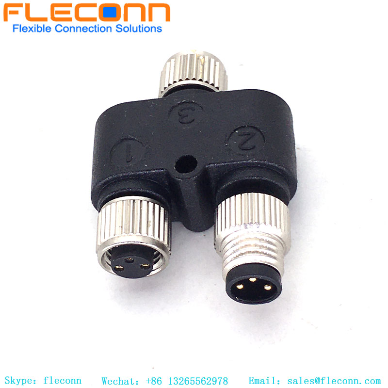 M8 3 pin Y Splitter One Male And Two Female Connector
