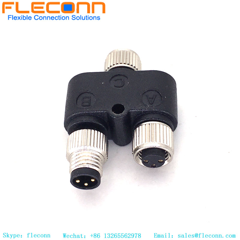 M8 3 pin Y Splitter One Male And Two Female Connector